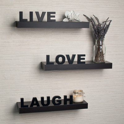 Home Sparkle Live Love Laugh Wooden Wall Shelf(Number of Shelves - 3, Black) Home Sparkle Live Love Laugh Wooden Wall Shelf(Number of Shelves - 3, Black)