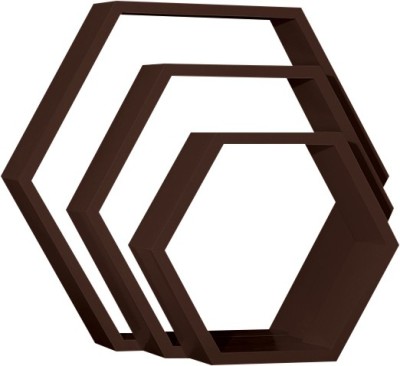 Custom Decor Hexagon Wooden Wall Shelf(Number of Shelves - 3, Brown) at flipkart