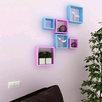 

OnlinePurchas Square Shape MDF Wall Shelf(Number of Shelves - 6, Pink, Blue)