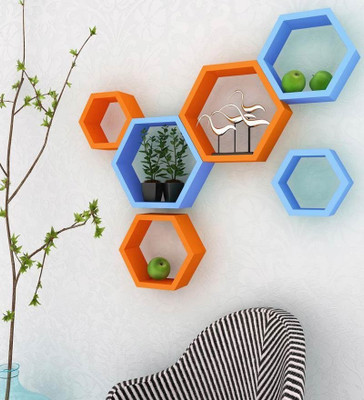 Artesia Wooden Wall Shelf(Number of Shelves - 6, Orange)