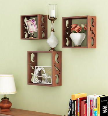 Home Sparkle Cube Shelves Wooden Wall Shelf(Number of Shelves - 3, Brown, Clear) Flipkart