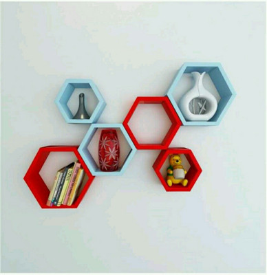 

OnlinePurchas Hexagon Shape MDF Wall Shelf(Number of Shelves - 6, Red, Blue)