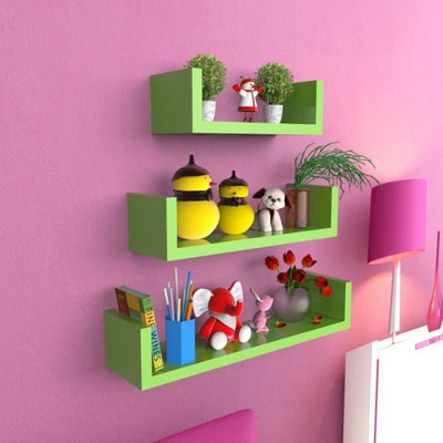 

Onlineshoppee Handicraft Wooden Wall Shelf(Number of Shelves - 3, Green)
