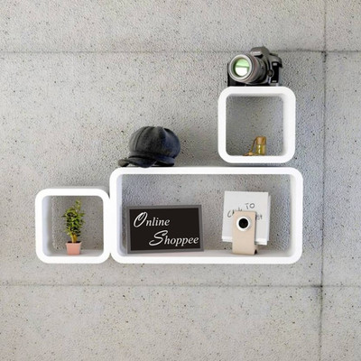 

Onlineshoppee Cube Shape Floating MDF Wall Shelf(Number of Shelves - 3, White)