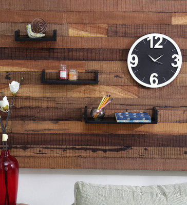 

Onlineshoppee U Shape Wooden Wall Shelf(Number of Shelves - 3, Black)