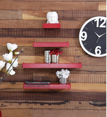 

Onlineshoppee Rectangular Wooden Wall Shelf(Number of Shelves - 4, Red)