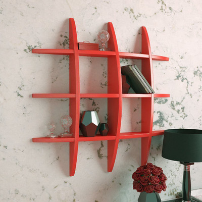 

BM Wood Furniture GLOB SHEP Wooden Wall Shelf(Number of Shelves - 12, Red)