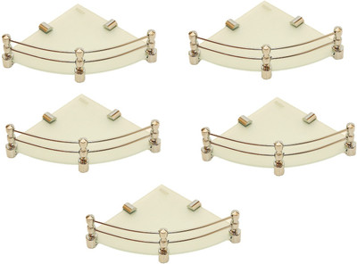 

RoyaL Indian Craft Craft Brass Bracket 8 By 8Inch Full Frosted (Pack of 5) Glass Wall Shelf(Number of Shelves - 5, White, Beige)