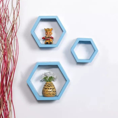 

Onlineshoppee Hexagonal Shape MDF Wall Shelf(Number of Shelves - 3, Blue)