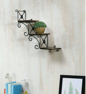 

India Wooden Handicrafts Wooden, Iron Wall Shelf(Number of Shelves - 1, Brown, Black)