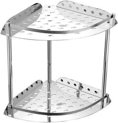 Kitsch™ 9" (225mm) Double Corner Stainless Steel Wall Shelf(Number of Shelves - 2, Silver)