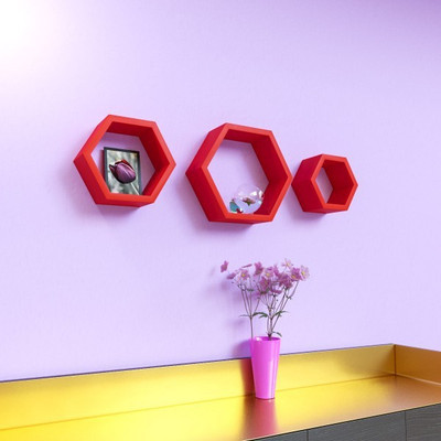 Surya Ind Hexagon Shape MDF Wall Shelf(Number of Shelves - 3, Red)