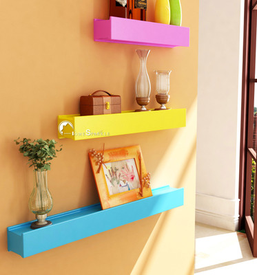 62% OFF on Home Sparkle Rail Joint Shaped Wooden Wall Shelf(Number of Shelves - 3, Multicolor)