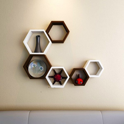 Ganeshaas GPHXD018WBr MDF Wall Shelf(Number of Shelves - 6, White, Brown)