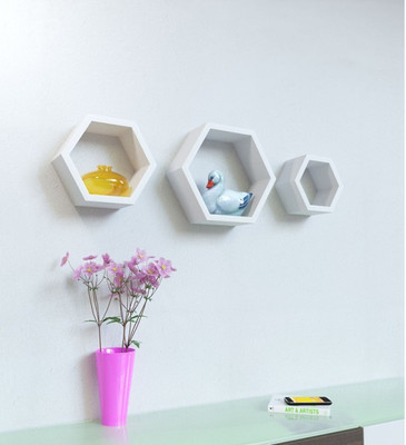 

Onlineshoppee Wooden Wall Shelf(Number of Shelves - 3, White)