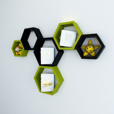 

Ganeshaas Gphxd0025gb Black N Green Beehive Hexagon Floating MDF Wall Shelf(Number of Shelves - 6, Black, Green)