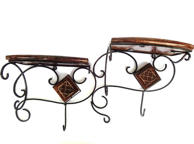 

Woodpedlar Pair Wooden, Iron Wall Shelf(Number of Shelves - 2, Black, Brown)