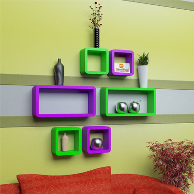 

DriftingWood 4 Cube & 2 Rectangle Shape Mounted Rack Shelves/Shelf High Quality Wooden Home Decor Wall Shelf Wooden Wall Shelf(Number of Shelves - 6, Purple, Green)