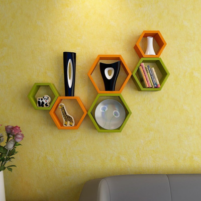 

Wallz Art Hexagon Shape MDF Wall Shelf(Number of Shelves - 6, Green)