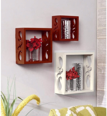 Onlineshoppee Handicraft Design MDF Wall Shelf(Number of Shelves - 3, Brown, White)