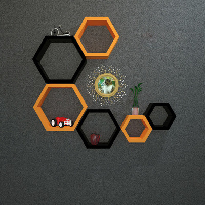 

Decoration Shop MDF Wall Shelf(Number of Shelves - 6, Black, Orange)