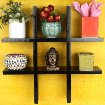 

OSE MDF WOOD WALL MOUNTED CROSS WORD DESIGN WALL SHELF Wooden Wall Shelf(Number of Shelves - 6, Black)