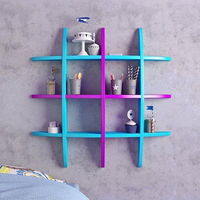 BM Wood Furniture Glob Shep Wooden Wall Shelf(Number of Shelves - 12, Purple, Blue)