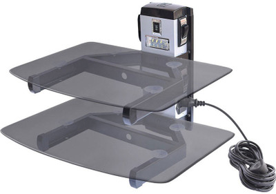 

GoodsBazaar Double Glass Shelf with LED Light Sockets Switches & Power Cable Glass, White Metal Wall Shelf(Number of Shelves - 2, Black)
