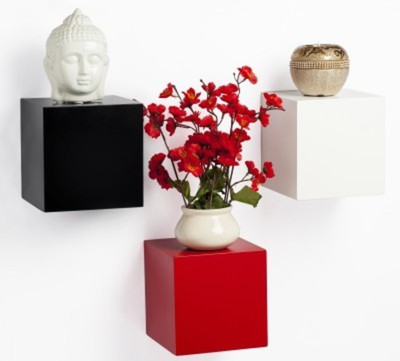 

Onlineshoppee Wooden Wall Shelf(Number of Shelves - 3, Red, Black, White)