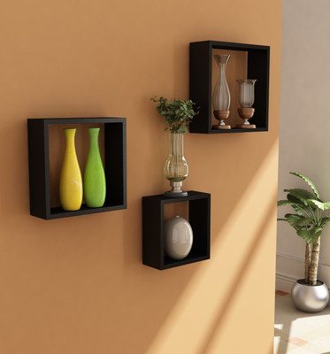 Home Sparkle Wooden Wall Shelf(Number of Shelves - 3, Black)