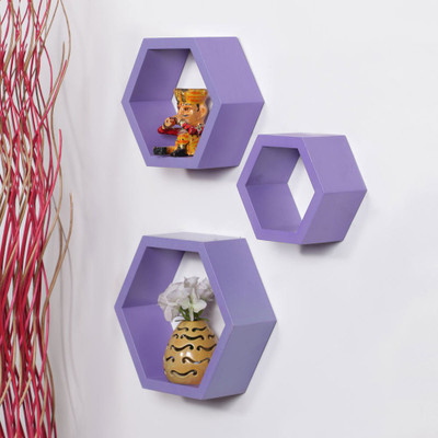 

DriftingWood Hexagon Shape Mounted Set Of 3 Rack Shelves/Shelf High Quality Wooden Home Decor Wall Shelf Wooden Wall Shelf(Number of Shelves - 3, Purple)
