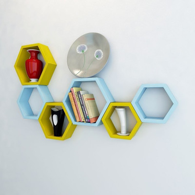 

Ganeshaas Gphxd017ysb Yellow N Blue Beehive Hexagon Floating MDF Wall Shelf(Number of Shelves - 6, Yellow, Blue)