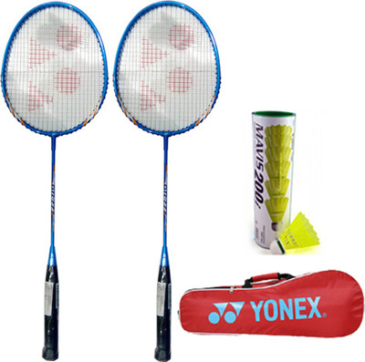 

Yonex New Series GR777 Racket + Mavis 200i Shuttlecock Pack of 6pc + Kit Bag Blue Strung Badminton Racquet(G4 - 3.25 Inches, 180 g)