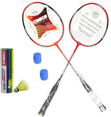 

Cosco CB-95 Badminton Kit- ( 2 Racket, 2 Grip, Aero 727 Nylon Shuttle Cock- Pack of 6 ) Multicolor Strung Badminton Racquet(G5 - 3 Inches, 260 g)