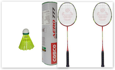 

Cosco CBX-410 and Aero 777 Nylon Shuttle Cock Multicolor, Red, Black, Green Strung Badminton Racquet(G5 - 3 Inches, 100 g), Black;green;multicolor;red