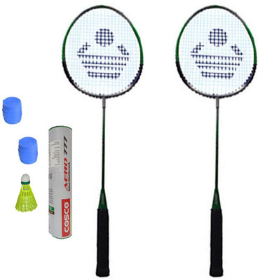 

Cosco CB-110 Badminton Kit- ( 2 Racket, 2 Grip, Aero 777 Nylon Shuttle Cock- Pack of 6 ) Multicolor Strung Badminton Racquet(G5 - 3 Inches, 260 g)