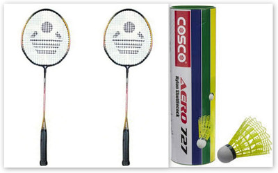 

Cosco CBX-320 and Aero 727 Nylon Shuttle Cock Multicolor, Black, Red, Pink Strung Badminton Racquet(G5 - 3 Inches, 300 g), Black;multicolor;pink;red