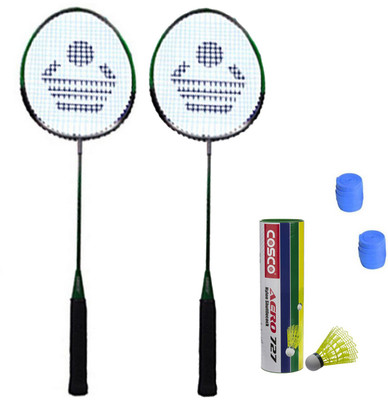 

Cosco CB-110 Badminton Kit- ( 2 Racket, 2 Grip, Aero 727 Nylon Shuttle Cock- Pack of 6 ) Multicolor Strung Badminton Racquet(G5 - 3 Inches, 260 g)