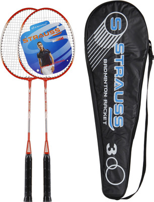 

Strauss Power 300 Badminton Racquet with cover (Black/Red), Pack of 2 Black, Red Strung Badminton Racquet(G4 - 3.25 Inches, 700 g)