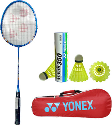 

Yonex New Series GR777 Racket + Mavis 350 Shuttlecock Pack of 6pc + Kit Bag Blue Strung Badminton Racquet(G4 - 3.25 Inches, 90 g)