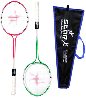 

Star X multi-double shaft Red, Green, Black strung Badminton Racquet(G4 - 3.25 Inches, 350 g), Black;green;red
