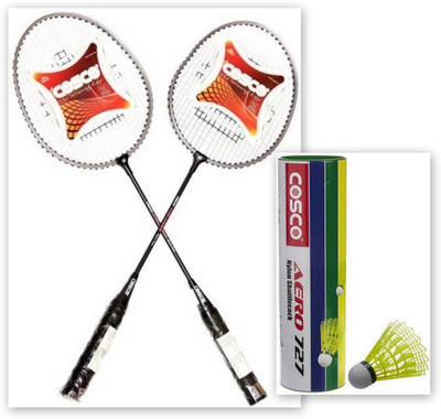 

Cosco CB-89 and Aero 727 Nylon shuttle cock Red, Black, Yellow, Pink, Multicolor Strung Badminton Racquet(G5 - 3 Inches, 300 g), Black;multicolor;pink;red;yellow