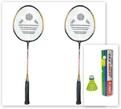 

Cosco CB-320 and Aero 737 Nylon Shuttle Cock Multicolor, Pink, Black, Red, Yellow Strung Badminton Racquet(G5 - 3 Inches, 300 g), Black;multicolor;pink;red;yellow