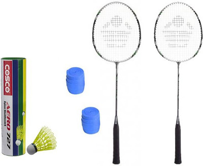 

Cosco CBX-222 Badminton Kit- ( 2 Racket, 2 Grip, Aero 727 Nylon Shuttle Cock- Pack of 6 ) Multicolor Strung Badminton Racquet(G5 - 3 Inches, 260 g)