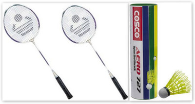 

Cosco CB-885 and Aero 727 Nylon Shuttle Cock Multicolor Strung Badminton Racquet(G5 - 3 Inches, 300 g)