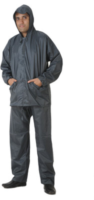 

Bs Spy 3 Piece Rainsuit With Cap And Cover Solid Men's Raincoat, Grey
