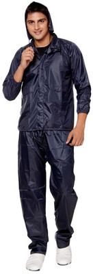 

Bs Spy 3 Piece Rainsuit With Cap And Cover Solid Men Raincoat, Navy blue