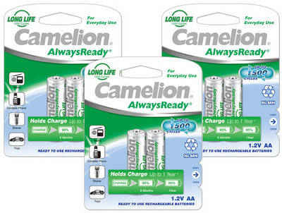 Camelion NH-AA1000ARBP2 x 3 PACK Rechargeable Ni-MH Battery Camelion NH-AA1000ARBP2 x 3 PACK Rechargeable Ni-MH Battery