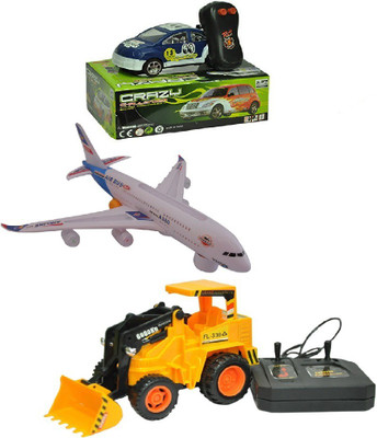 

New Pinch Musical Plane with Crazy R/C car and wired Remote jcb(Multicolor)