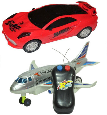 

New Pinch Remote Aeroplane 2 Channel Radio Control (Running, Not Flying) with 3d LED Light , Music Car(Multicolor)